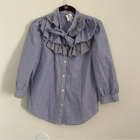J. Crew Thomas Mason Women's Size 0 Blue Multistripe Pleated Button Front Top - Picture 1 of 5